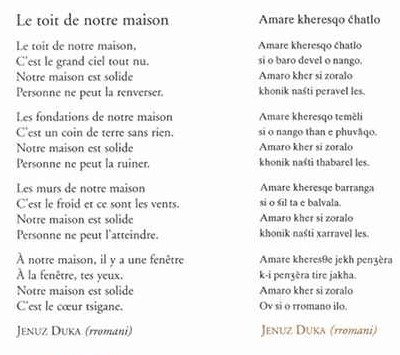 Poème tzigane extrait de "Tour de terre en poésie", recueil de poésies multilingues (éd. Toit du monde).